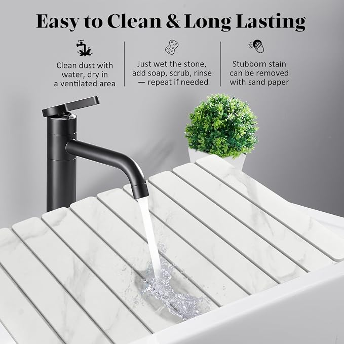 Large Stone Dish Drying Mat for Kitchen Counter, Foldable Quick Drying Dish Mats, Ultra Absorbent Diatomaceous Earth Mats for Dishes Bottles Cups, Match Any Countertop (White Marble 24"×16" & 8"x4") - Image 5