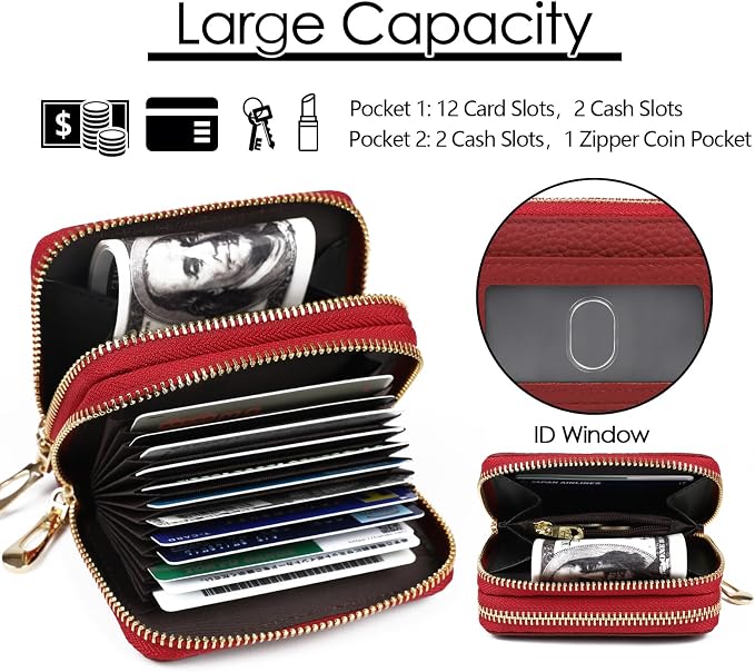 imeetu Rfid Credit Card Holder, Businese Card Case, Wallet for Women Men | Genuine Leather Card Wallet with id Window, Keychain & Double Zipper, Water-resistan Small Wallet with Gift Box, Daily Travel - Image 4
