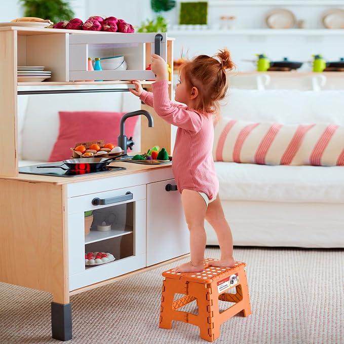 Folding Step Stool 9 Inch for Kids and Adults, 300 lbs, Orange | Lightweight Plastic Small Foldable Step Stool with Handle, Non-Slip, for Kitchen, Bathroom, Bedroom and Closet - Image 9