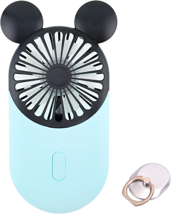 Cute Mouse Mini Fan, Handheld/Neck Portable Personal Fan(Blue) | 3-Speed Strong Airflow Rechargeable Lightweight USB Fan for Travel/Concerts/Cruise/Theme Parks/Sports Events/Gifts by DecoLife