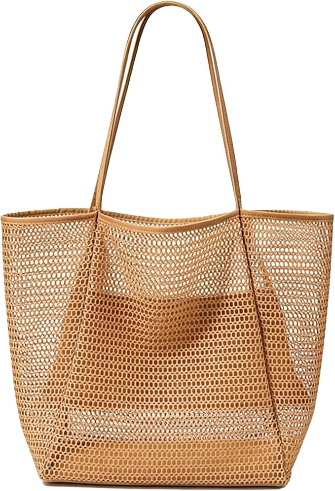 Women's Large Mesh Beach Bag Tote–Waterproof Sandproof Foldable with Zipper Pockets for Summer Travel & Vacation by Unknown