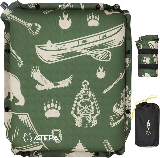 ATEPA Inflatable Seat Cushion | 2" & 2.5" Foam Core Seat Pad, Self Inflating, Compact, Stadium, Airplane, Travel, Camping, Hiking, Sports events by ATEPA