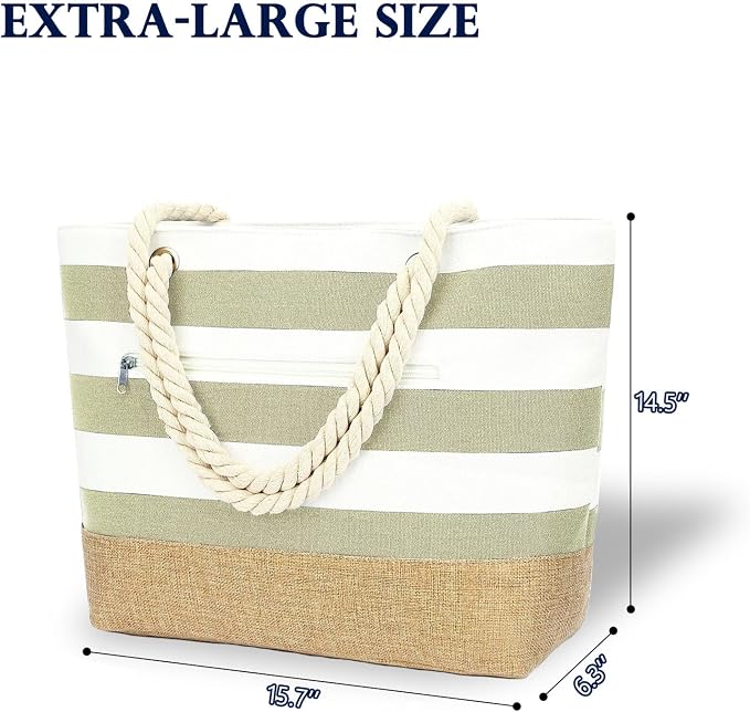 Fammart Beach Bags Waterproof Sandproof for Women, Large Canvas Pool Bag with Leakproof Wet Pocket & Zipper Cruise Essentials - Image 5