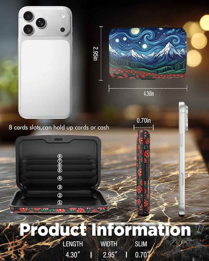 Maicican RFID Blocking Aluminum Credit Card Holder | Slim Metal Wallet for Women & Men, Business Card Case for Travel, Fits Front Pocket, Card holder wallet - Starry Sky Flower - Image 6