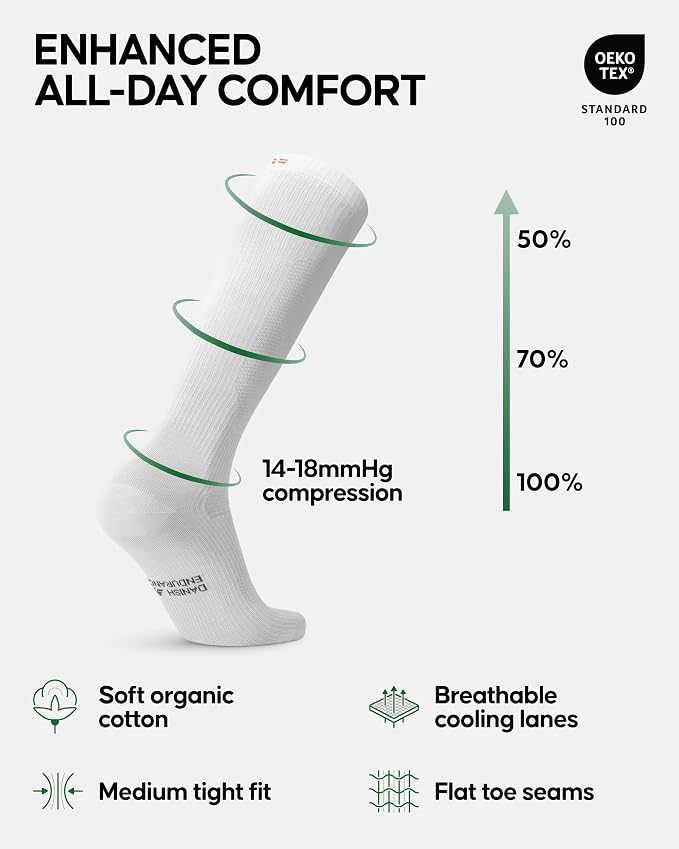 DANISH ENDURANCE Light Compression Socks, 14-18 mmHg, 1 & 3-Pack | Light Compression Socks, Organic Cotton Blend, 14-18 mmHg Graduated Support for Work, Travel & Everyday Comfort, Unisex - Image 2