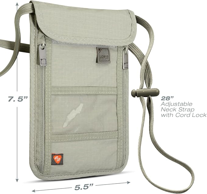 Lewis N. Clark RFID Blocking Stash Neck Wallet, Travel Pouch + Passport Holder for Women & Men, Taupe - Image 6