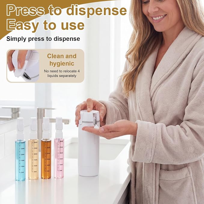 2 Pack 4 in 1 Travel Dispenser with 30ml Travel Bottles and Label Refillable & Leak Proof Portable Toiletry Containers with Locks for Shampoo Lotion Conditioner Cream (White) - Image 6