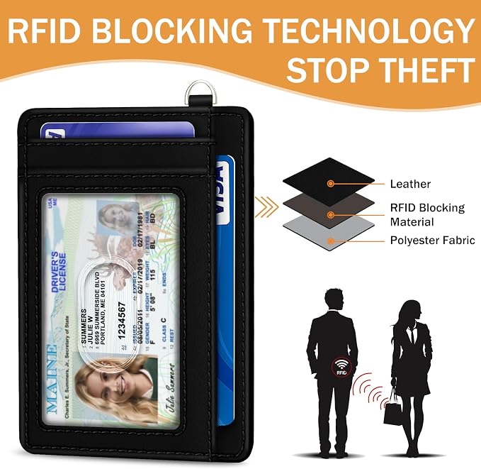 Yonlevres Skeleton Credit Card Holder Slim RFID Wallet Women Wristlet Funny | Front Pocket, Handy, RFID Blocking, Woman Girls Ladies Gifts, D-ring for Keychain,Thin Mini Card Case, ID Window, PU Leather - Image 5