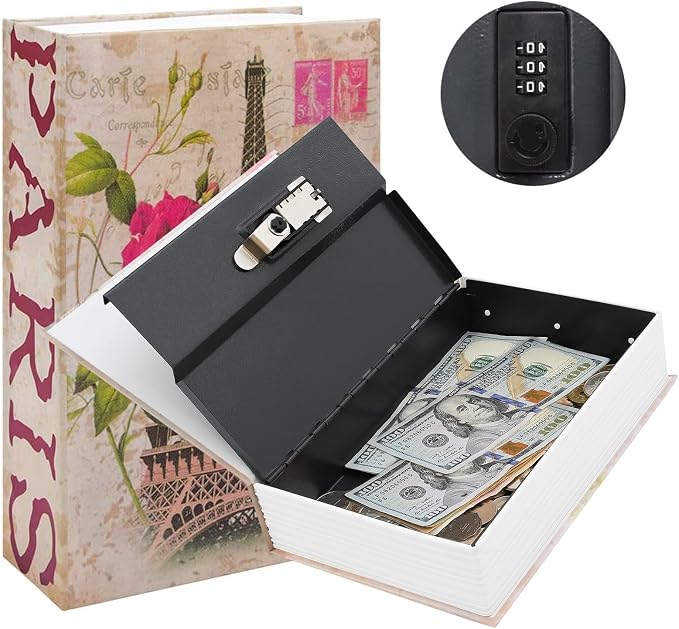 KYODOLED Diversion Book Safe with Combination Lock, Secret Safe Metal Lock Box, Money Storage Collection Box,9.5" x 6.2" x 2.2",France by KYODOLED