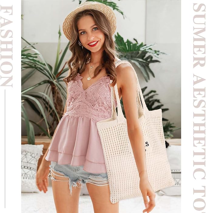 Sightor Crochet Tote Bag, Mesh Beach Bag Knit Summer Hobo Bag for Women | Beach Tote bag Vacation Outfits Aesthetic Boho Bag - Image 6