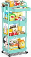 SUNALLY 4 Tier Rolling Cart with Drawer, Craft Storage Cart Organizer, Blue | Bathroom Storage Organizer with 2 Lockable Wheels, Rolling Utility Cart for Kitchen, Office, Baby, Makeup, Nail,Snack,Laundry by SUNALLY