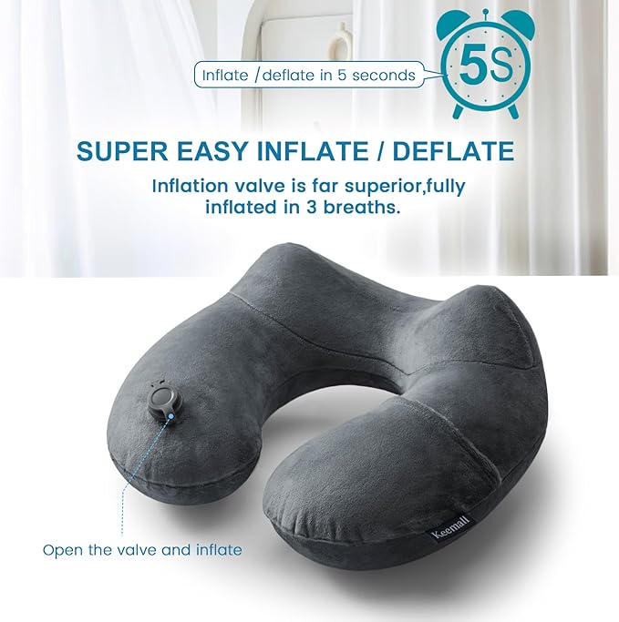 Keemall Portable Inflatable Travel Neck Pillow Flight & Airplane Essentials | Easy Blow Up Neck & Shoulder Support Cushion, Comfortable Rest for Air Traveling, Long Flight, Car, Office Nap & Camping - Image 3