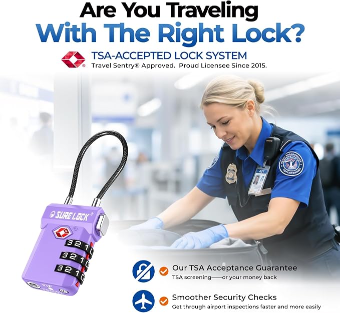 SURE LOCK TSA Approved Luggage Locks with Open Alert Indicator, 3 Digit Combination Cable Travel Lock for Suitcase, Backpack, Gym Locker, Toolbox, Carry On & Travel Bag - Image 2