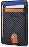 Buffway Slim Minimalist Front Pocket RFID Blocking Leather Wallets for Men and Women - Carbon Fiber Black by Buffway