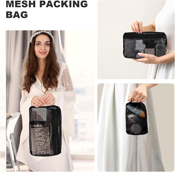 NOL 3-Pack Mesh Travel Toiletry Bags - Clear Zipper Travel Organizer, Airport Carry-On Compliant Reusable Cosmetic Makeup Bag for Women & Men (Black) - Image 6