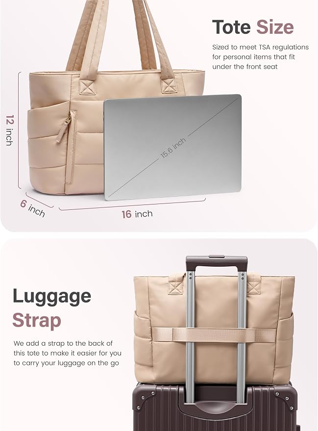 Uselike Tote Bag for Women with Zipper, Quilted Puffer Tote Bag with Compartments, Lightweight Puffy Work Bags for Women - Image 6