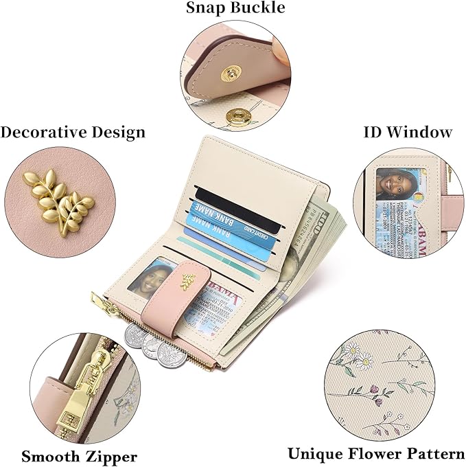 GAEKEAO Small Wallets for Women RFID Blocking Leather Bifold Zipper Pocket Wallet Credit Card Holder with ID Window - Image 5