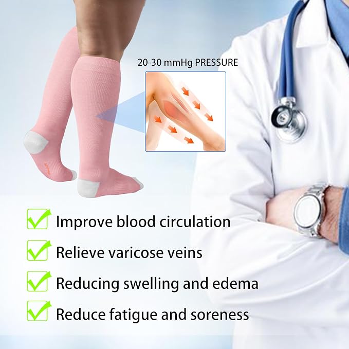 LEVSOX Viscose Made from Bamboo Compression Socks for Pregnant Women 20-30 mmHg Knee High Cute Mens Supports Socks for Travel - Image 6