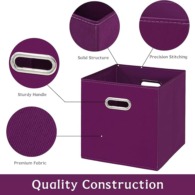 Fabric storage bins Cubes, Fabric Cube Organizer with Handle, Foldable Cube Bins for Cloth or Accessary Storage, 11x11x11, Set of 3, (Purple) - Image 7
