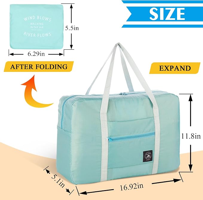 Travel Bag Foldable Duffle Carry on Tote Weekender Overnight Luggage Bag | Travel Bag Carry on Nylon Lightweight Foldable Duffle Tote for Sports Gym Weekender Overnight (With Waterproof Pouch) - Image 2