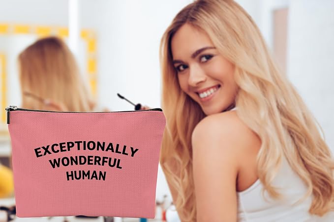 ZUYUROU Inspirational Makeup Bag Exceptionally Wonderful Human Cosmetic Pouch for Travel and Purse Organization Canvas Zipper Case Pink - Image 5
