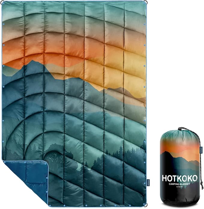 Puffy Camping Blanket,Large Camp Blanket Outdoor Camping Quilt Waterproof | Lightweight Printed Warm Packable Down Alternative Blanket for Camping,Traveling, Stadium, Hiking, Picnics by hotkoko