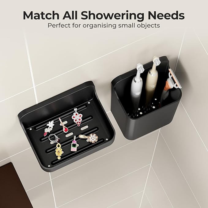 Orimade Shower Caddy 4-Pack, No-Drill Adhesive Shelves for Bathroom, Rustproof ABS Storage Organizer Set, Black - Image 3