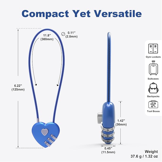3 Digit Combination Lock, Thin Cable Lock with Code, Cable Padlock Combination, for Travel Essentials, Luggage, Helmet, Stroller, Wardrobe Closet, French Refrigerator Door, Pool Gate - Image 3