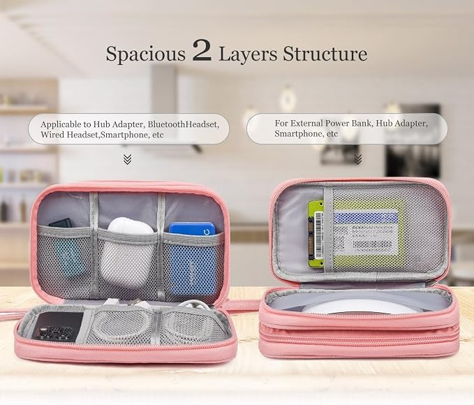 Electronic Organizer Travel Cable Accessories Bag, Electronic Organizer Case, Electronic Accessories Organizer Bag for Power Bank, Charging Cords, Chargers, Mouse, USB Cable, Earphones (Light Pink) - Image 3
