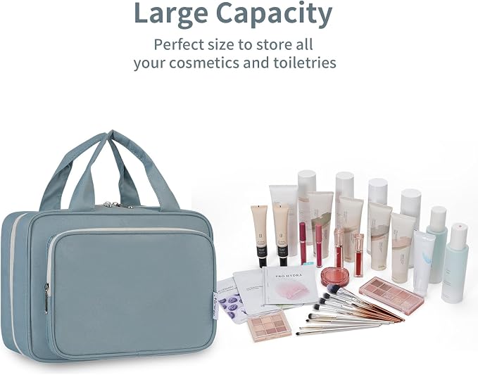 Narwey Travel Toiletry Bag for Women Large Hanging Makeup Bag Organizer Toiletries Bag for Full Size Essentials Accessories Cosmetics (Greyish Blue (Large)) - Image 7