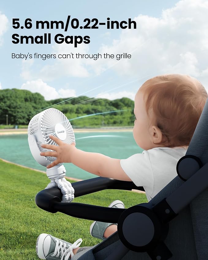 Gaiatop Mini Portable Stroller Fan, Small Clip on Fan 3 Speed Rechargeable | 360° Rotate Flexible Tripod, Battery Operated Detachable, Cooling for Car Seat Crib Treadmill Travel White - Image 2
