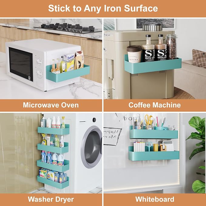 Mystozer Magnetic Spice Rack for Refrigerator, Kitchen Organizer and Storage Shelf, Blue (4 Pack)… - Image 6