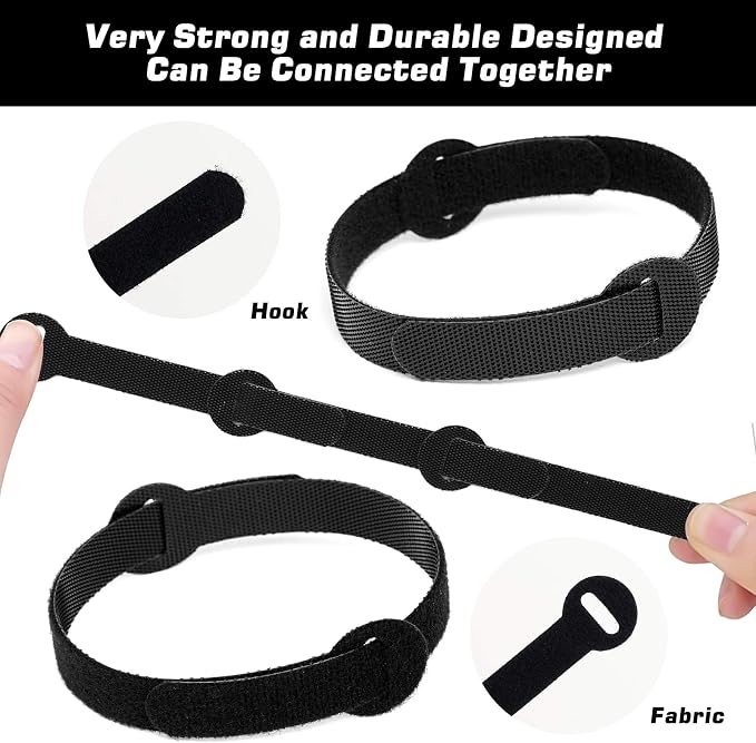 150PCS Reusable Cable Ties - 4+6+8+10inch Multi-Purpose Cable management Hook & Loop Cable Straps Wire Ties,Adjustable Fastening Cord Organizer,Cable Organizer for Home,Office and Data Centers,Black - Image 3