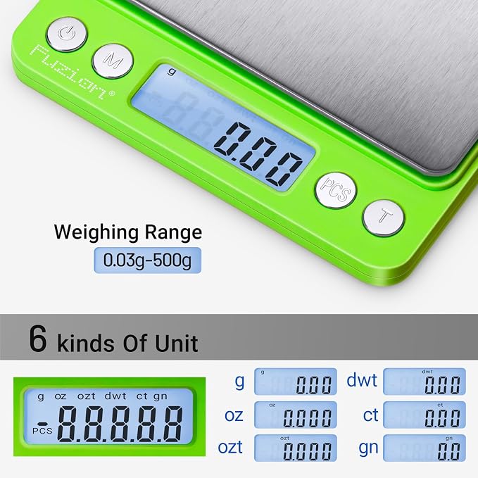 Fuzion Digital Scale .01 Gram Accuracy, 500g Small Kitchen Food Scales | 2 Trays Included for Jewelry, Gold, Herb, Powder, Spice, Coffee, Coin - Weight Gram and Oz - Image 2