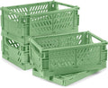 4 Pcs Collapsible Storage Crates, 10x5.9x4 inches Space-Saving Folding Containers, Stackable Plastic Boxes for Home Kitchen Office Bedroom Bathroom, Green by Unknown