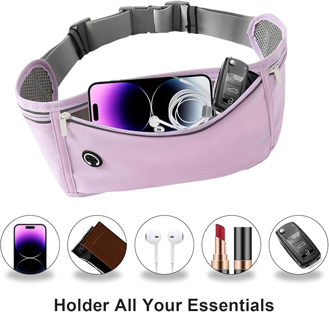 Slim Running Belt for Women Men,Runners Fanny Pack Phone Holder,Money Belt,Running Gear Accessories,with 3 Pockets (Purple) - Image 2