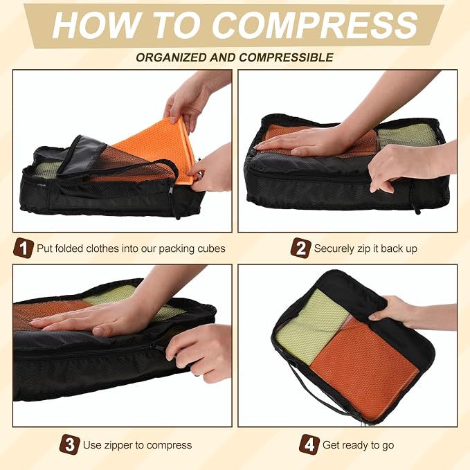 5 Pcs Packing Cubes for Suitcase Large Travel Cubes Carry on Luggage Organizer Bags for Clothes Accessories(M,Black) - Image 4