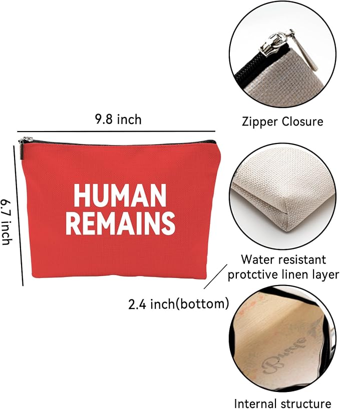 ZUYUROU Funny Human Remains Makeup Bag, Dark Humor True Crime Gifts for Women, Canvas Cosmetic Pouch for Travel and Purse Organization, Spooky Goth Novelty Zipper Pencil Case Red - Image 5