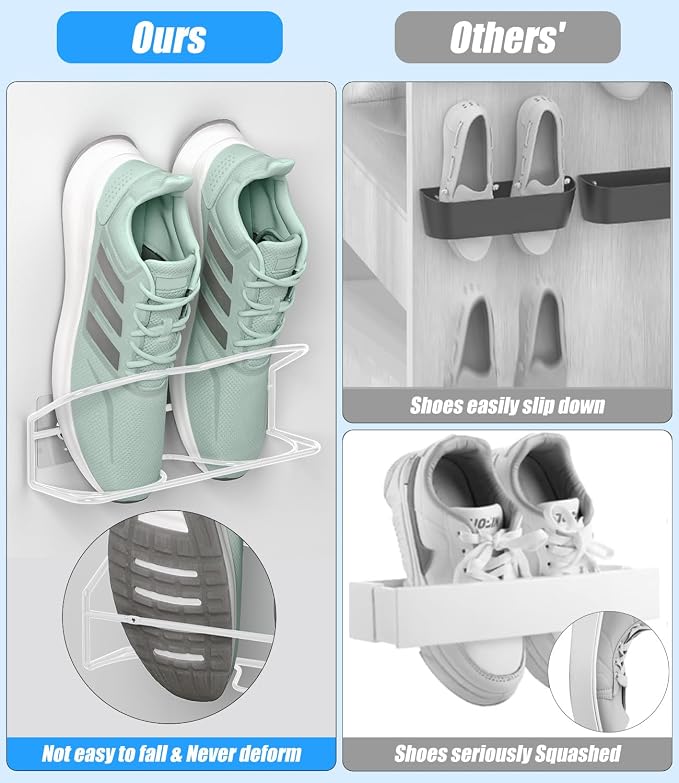 6Pack Wall Mounted Shoe Rack with Sticky Hanging Strips (White) | Very Easy to Install no Need to Drill Hanging Shoe Organizer, for RV, Door,Entryway, Bathroom, Living Room, Mud Room, Laundry - Image 3