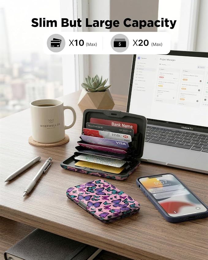 Maicican RFID Blocking Aluminum Credit Card Holder | Slim Metal Wallet for Women & Men, Business Card Case for Travel, Fits Front Pocket, Card holder wallet - Colorful Butterfly - Image 5