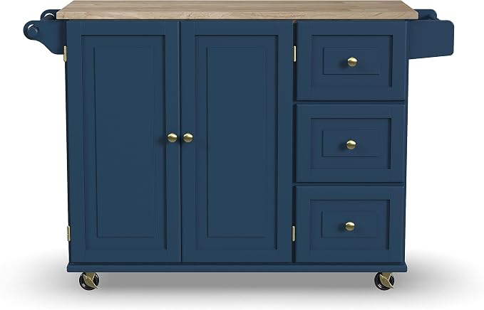 Homestyles Mobile Kitchen Island Cart with Wood Top and Dropleaf Breakfast Bar, Blue - Image 8