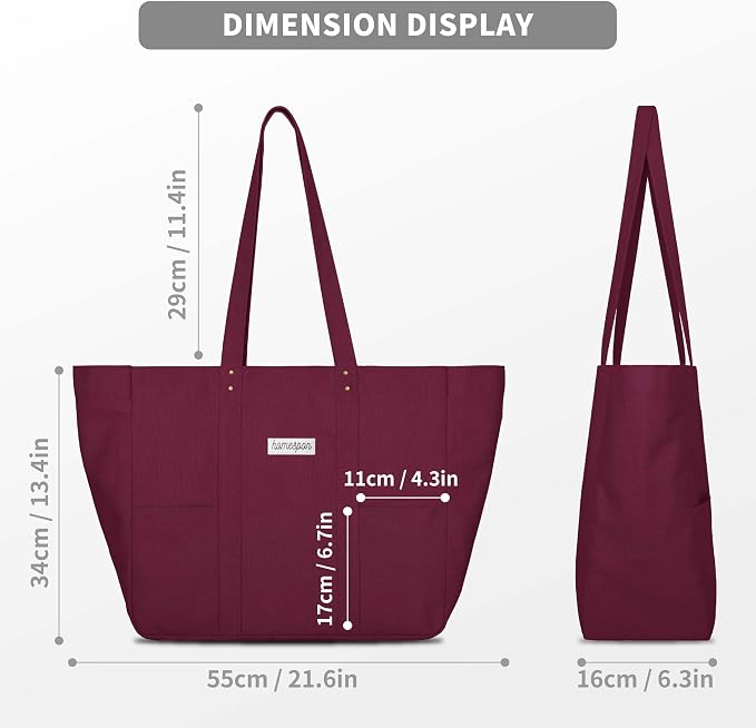 HOMESPON Large Canvas Tote Bag, Magnetic Work Laptop Pack for Women | Everything Bag, Multi Pockets, Internal Laptop Sleeve - Image 3