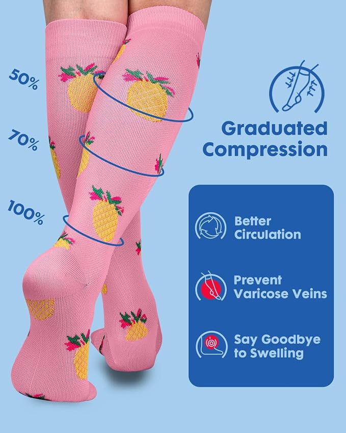 Compression Socks for Women 15-20 mmHg, 2 Pairs | Graduated Support, Knee High Fit, Polyester Stretch, Circulation Comfort, Nurses, Travel, Athletes, Flight, Daily, Patterned - Image 4