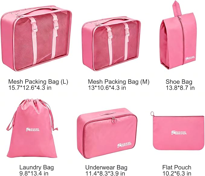 6 Set Packing Cubes, Luggage Packing Organizers for Travel Accessories, Carry on Suitcase Organizer Bags, Travel Essentials Luggage Accessories for Cruise Ship(Pink) - Image 2