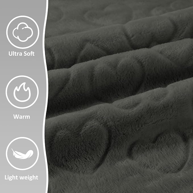Travel Blanket, Airplane Blanket, Ultra-Soft, Warm & Lightweight, 65x40 in, Outdoor Blanket Essentials for Women, Men & Kids, Included Eye Mask, Luggage Sleeve & Backpack Clip Heart Grey - Image 3