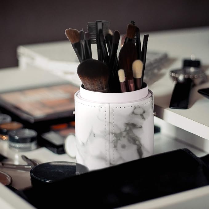Narwey Makeup Brush Holder Travel Brushes Case Bag Cup Storage Dustproof for Women (Marble) - Image 7