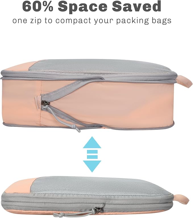 6 Set/ 4 Set/ 2 Set Compression Packing Cubes Travel Essentials Lightweight Nylon Luggage Suitcase Organizer Bag Light Pink 6PCS - Image 5