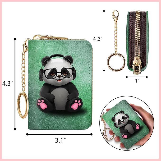 Blusabaca RFID Credit Card Holder Small Women Travel Wallet, Cute Panda | Removable Keychain, Case with Zipper, Vegan PU Leather, Cash Coin Pocket, Business Accordion Purse, Ladies Female Gift - Image 6