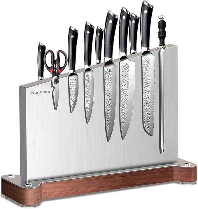 Magnetic Knife Block Without Knives Large Double Side Magnetic Knife Holder Stand with Strong Magnet, Stainless Steel Knife Storage Organizer for Kitchen Counter Knife Rack Three Magnet Strip by Nanbone