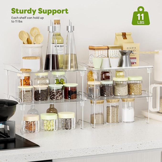 STARLATTA Acrylic Cabinet Organizer Shelf,4 Pcs Stackable Kitchen Counter Shelves,Spice Rack,Countertop Organizers,Clear Plastic Storage Organization for Makeup，Bathroom,Cupboard,Desk,Pantry - Image 4